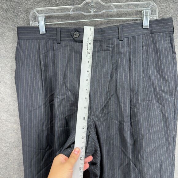 Ralph Lauren Dress Pants Men 36*30 Black Striped Mid Rise Pleated Cuffed Wool - Picture 4 of 7